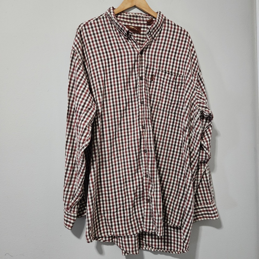 Bob Timberlake Mens 2XLT Gingham Button Down Shirt Burgundy Brown Plaid Cotton